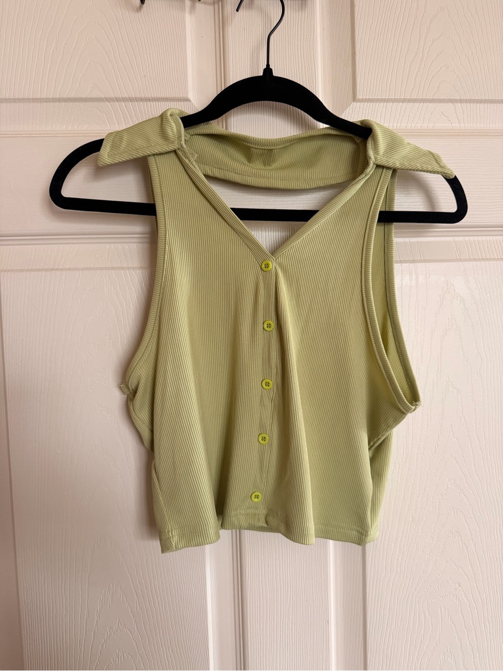 Light Green Ribbed Collared Crop Tank Top Size Large